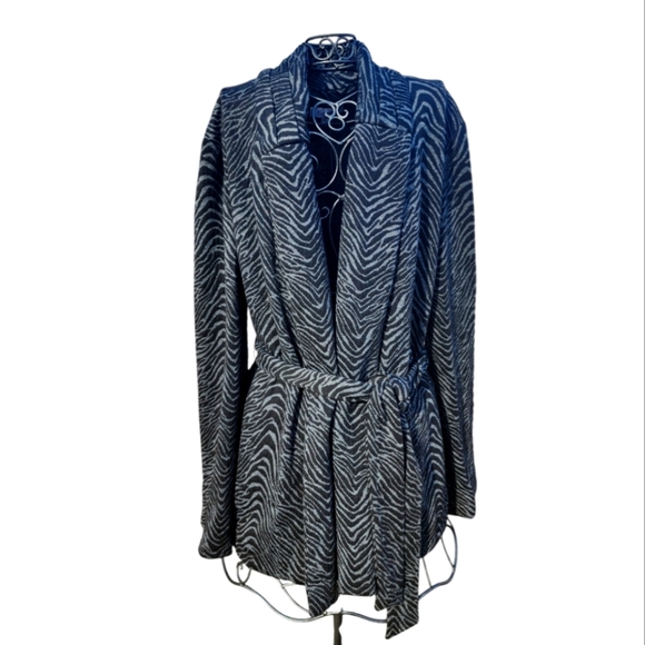 Calvin Klein Zebra Print Belted Open Front Jacket Size 16 Bold Black and Gray - Picture 1 of 8